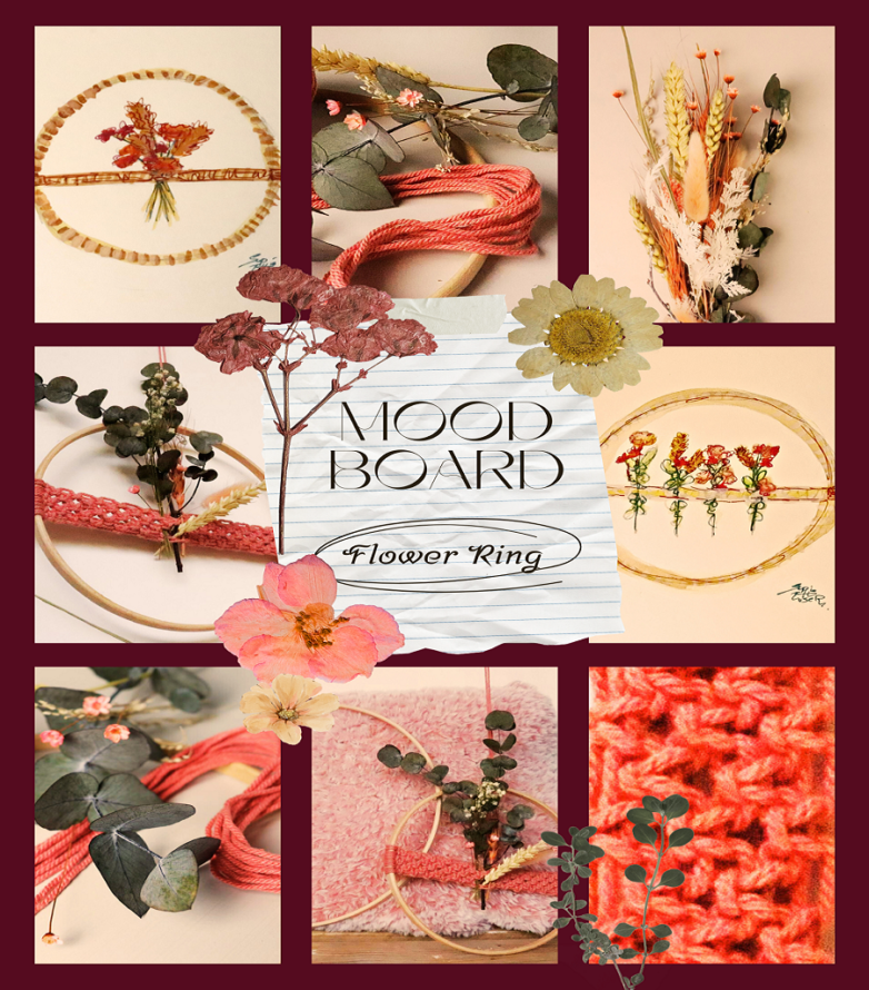 Flower ring, macramé in houten ring met droogbloemen, ontwerp coloursoflife.nl