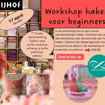 workshop haken 17 april bij woonwarenhuis Nijhof