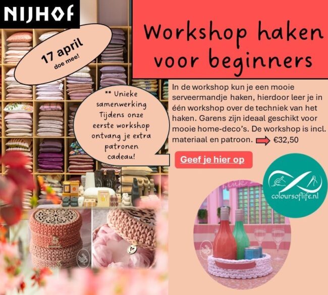 nijhof workshop haken met link workshop haken 17 april bij woonwarenhuis Nijhof