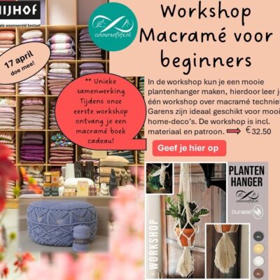 workshop macramé voor beginners, 17 april bij Nijhof in Baarn